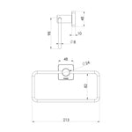 Phoenix Radii hand towel holder technical drawing with square plate, brushed stainless steel finish and dimensions marked