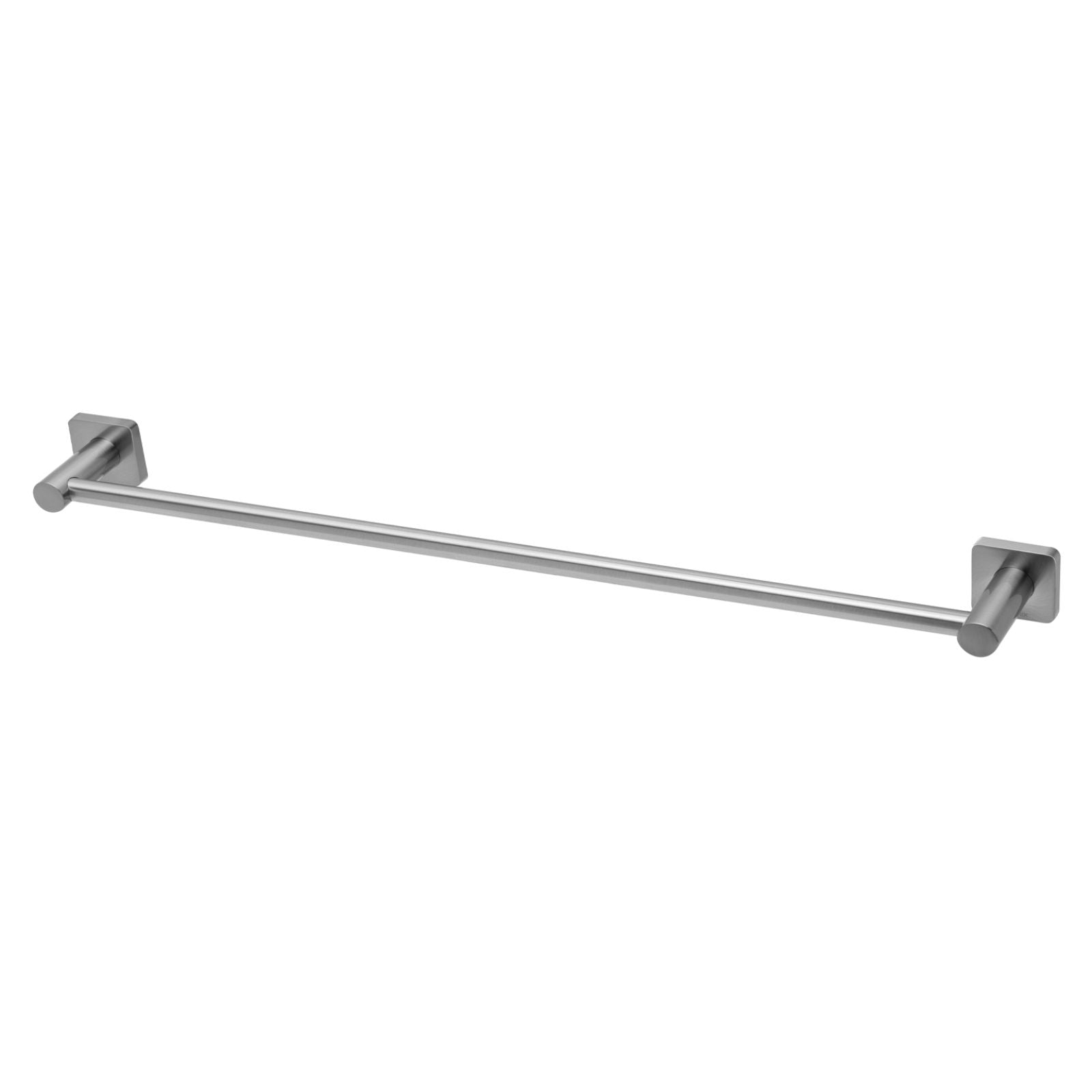 Phoenix Radii stainless steel single towel rail with square plates, shown in a front view on white background