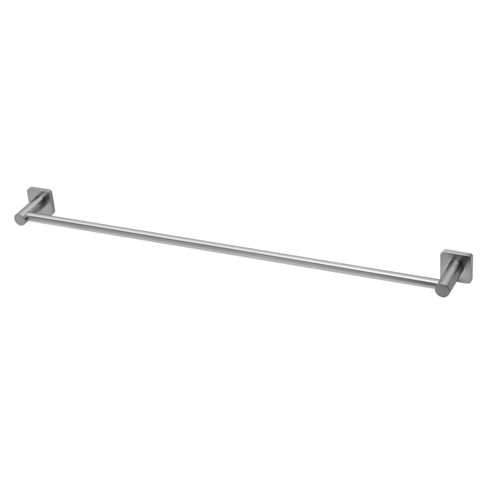 Phoenix Radii brushed stainless steel single towel rail with square plates, shown in a front view on white background