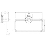 Phoenix Radii stainless steel hand towel holder, round plate, dimensioned technical drawing, side and front views
