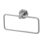 Phoenix Radii stainless steel hand towel holder with round plate, shown front on against a white background