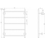 Phoenix Radii towel ladder round plate technical drawing in chrome, showing front and side dimensions for 750mm model