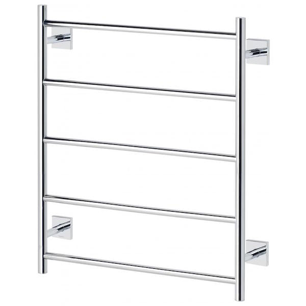 Phoenix Radii chrome towel ladder with square plates, front view, four rails