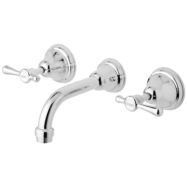 Phoenix Rhapsody chrome 3-piece bath set with lever taps and curved wall spout, shown on white background
