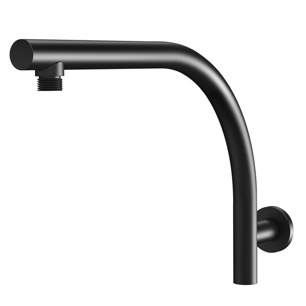 Phoenix Rush shower arm, matte black, round wall-mounted curved brass arm for shower head