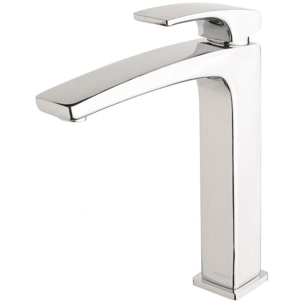 Phoenix Rush chrome sink mixer with square base and curved spout, polished chrome finish