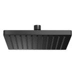 Phoenix Lexi 200mm square shower rose in matte black, front view, with central connection mount
