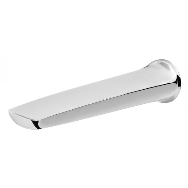 Phoenix Subi chrome wall bath outlet, sleek curved brass spout on white background