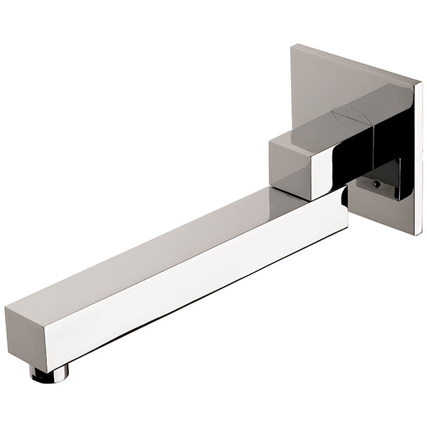 Phoenix chrome square swivel bath outlet, wall-mounted, 200mm reach, shown in side view