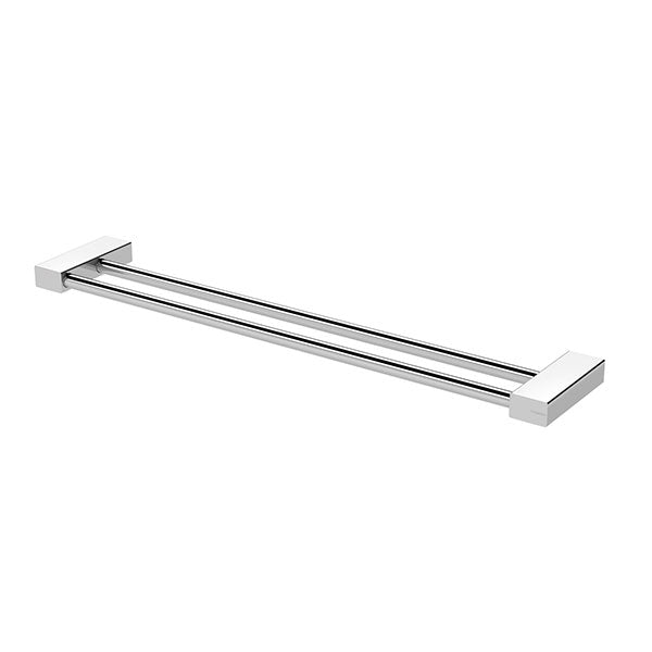 Phoenix Lexi MKII double towel rail in chrome, square profile with dual rails and square wall fixings on a white background