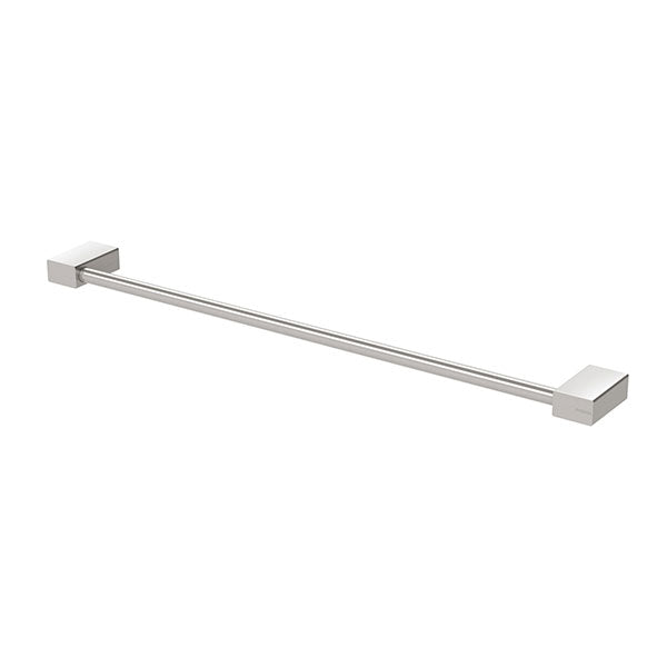 Phoenix Lexi MKII single towel rail in brushed nickel, 600mm, with square wall brackets on a white background