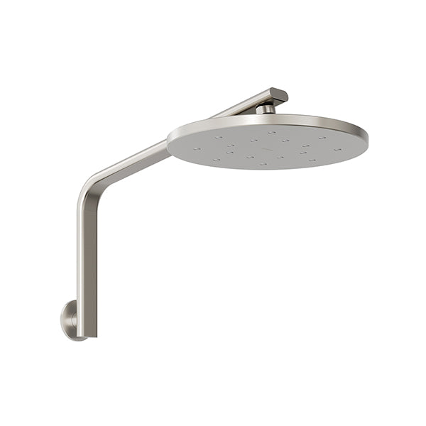 Phoenix Oxley high-rise shower arm and round rose in brushed nickel, wall-mounted shower head