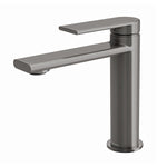 Phoenix Teel basin mixer in brushed carbon, hob mounted single-hole tap with slim rectangular spout and lever handle