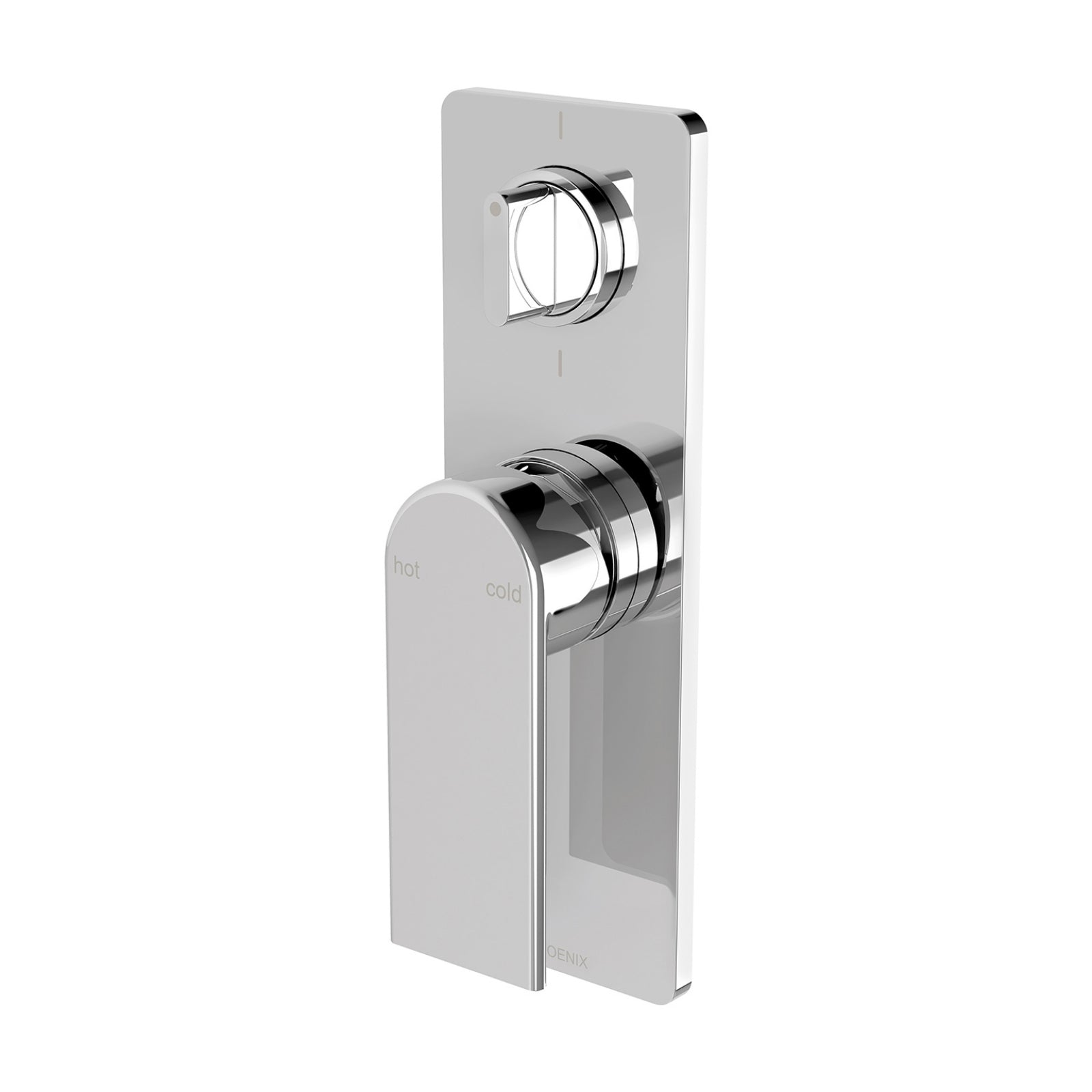 Phoenix Teel SwitchMix wall-mounted shower and bath diverter mixer in chrome, with rectangular plate and dual controls