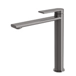 Phoenix Teel vessel mixer in brushed carbon, tall hob-mounted bathroom basin tap with square spout and lever handle