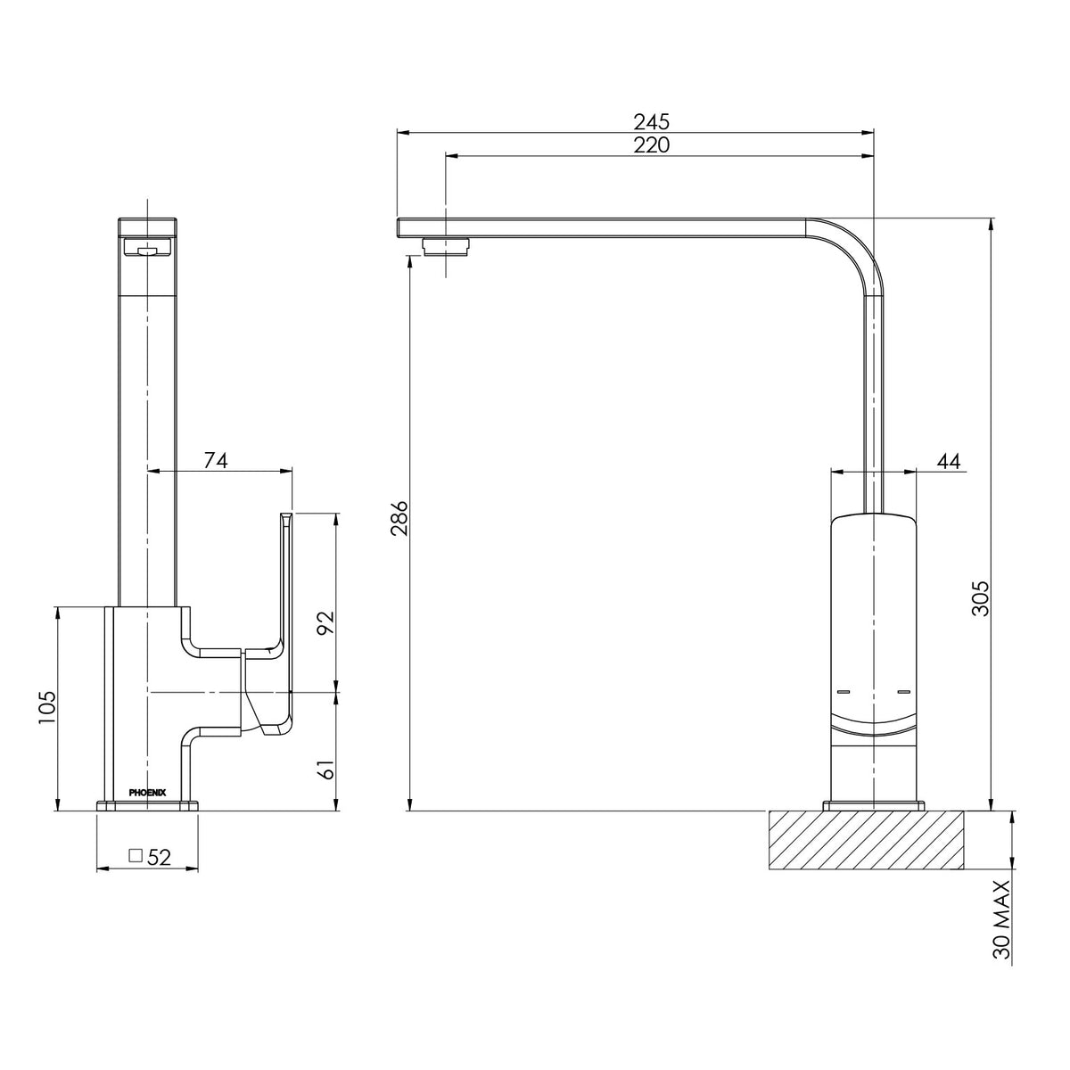 Phoenix Teva Sink Mixer 200mm Squareline Chrome