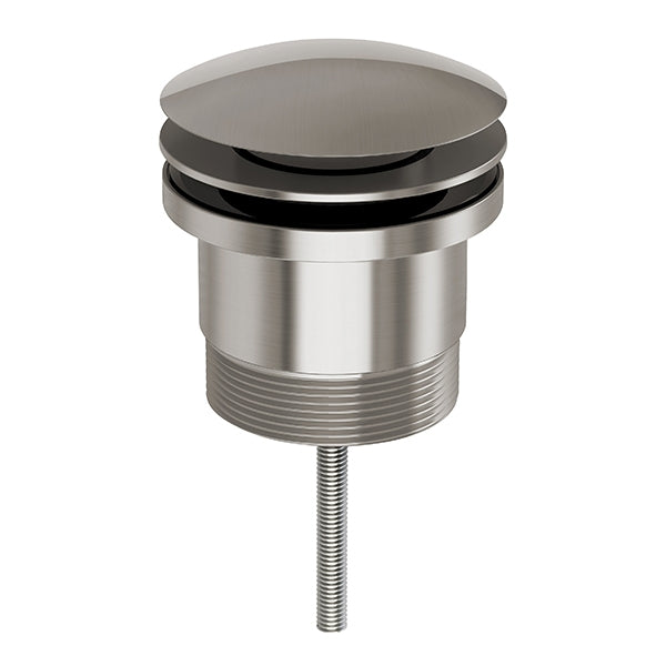 Phoenix Universal pop-up plug & waste in brushed nickel, round 40mm basin waste with threaded connector on white background