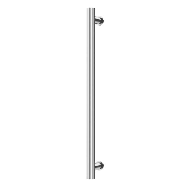 Phoenix round chrome heated towel rail, vertical single bar, 600mm, on white background
