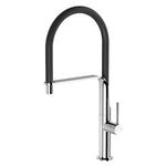 Phoenix Vido pull-out sink mixer tap, chrome with black flexible hose, on white background