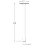 Phoenix Vivid ceiling shower arm technical drawing in brushed carbon, 300mm round arm with dimensions shown