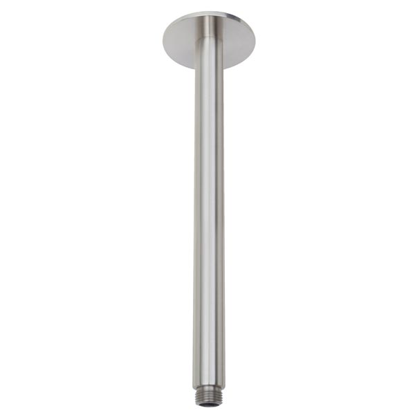 Phoenix Vivid 300mm ceiling shower arm in brushed nickel, round mount and threaded end, front view
