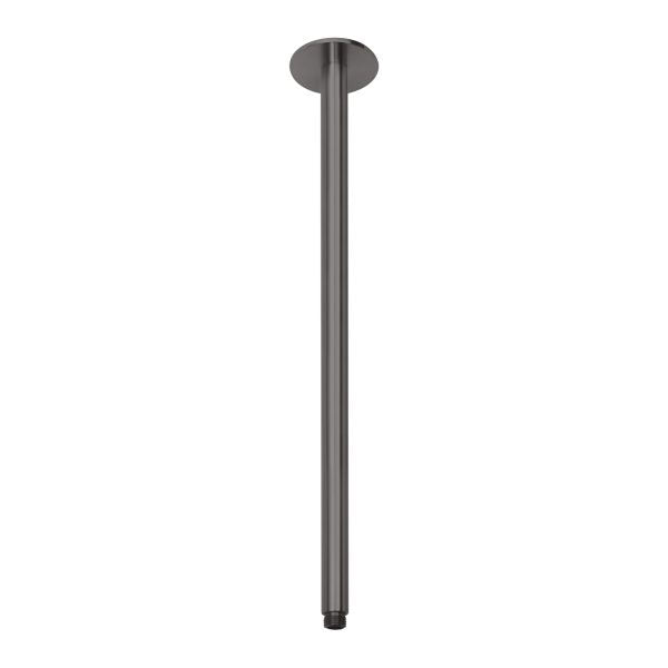Phoenix Vivid 450mm ceiling shower arm, brushed carbon, round and wall-mounted on white background