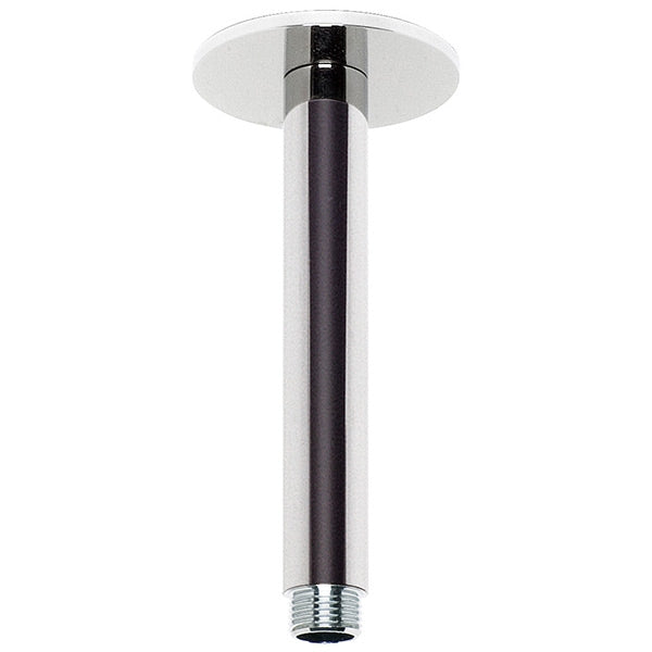 Phoenix Vivid chrome ceiling mounted shower arm and plate, straight cylindrical design on white background