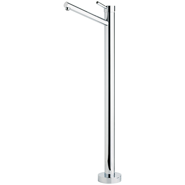 Phoenix Vivid floor mounted bath mixer in polished chrome, freestanding with slimline lever and round base, front view