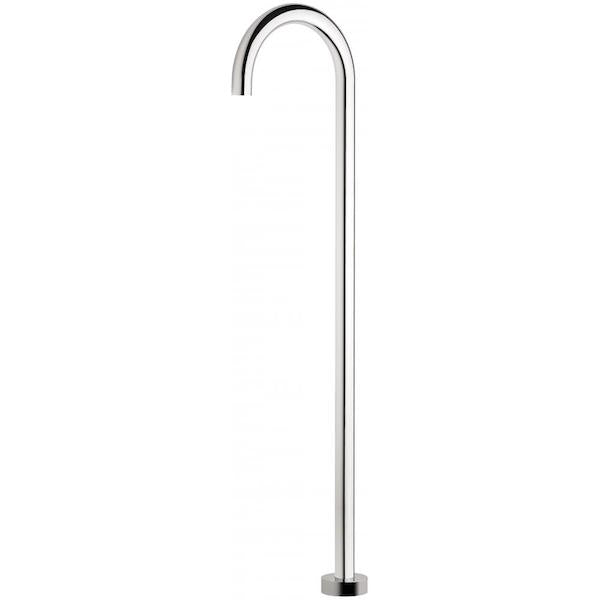 Phoenix Vivid floor-mounted bath outlet spout in chrome, tall curved freestanding tap on round base against white background