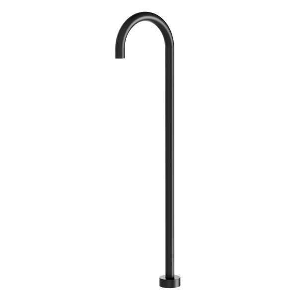 Phoenix Vivid floor mounted bath outlet in matte black, tall curved spout on round base, isolated on white