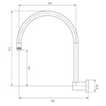 Phoenix Vivid high-rise shower arm technical drawing in chrome, curved wall-mounted arm with 304 mm reach and 250 mm height
