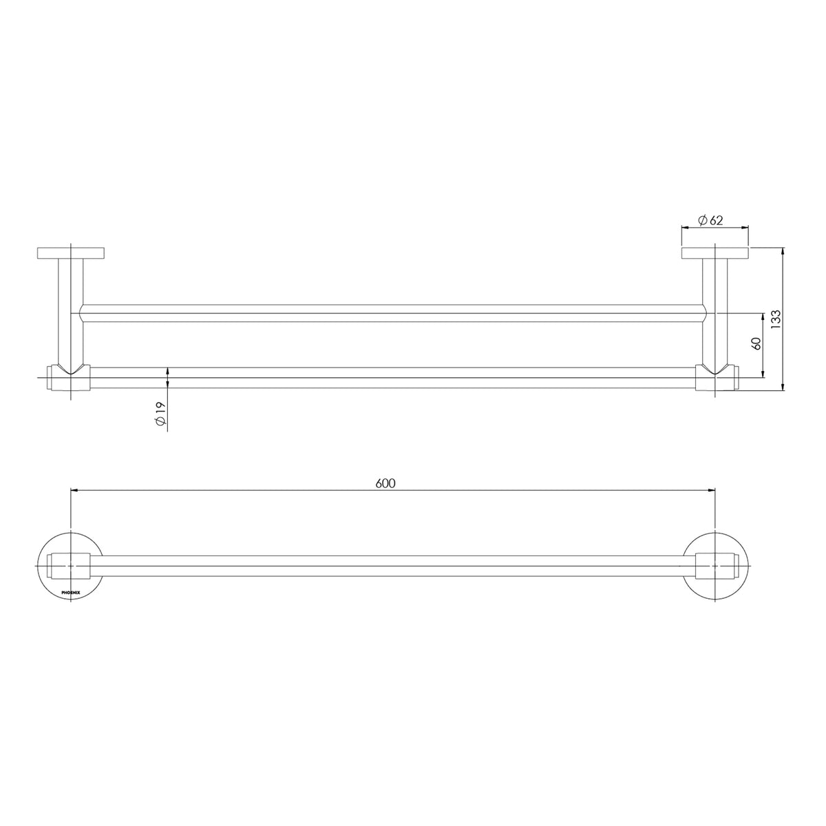 Phoenix Vivid MKII Double Towel Rail 600mm - Brushed Bronze