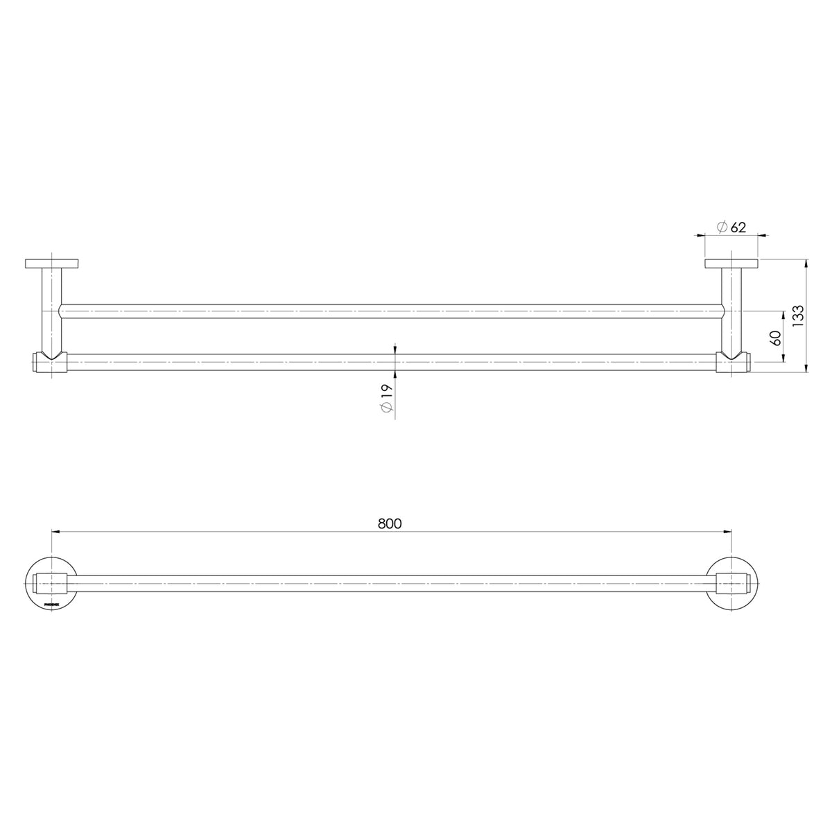 Phoenix Vivid MKII Double Towel Rail 800mm - Chrome