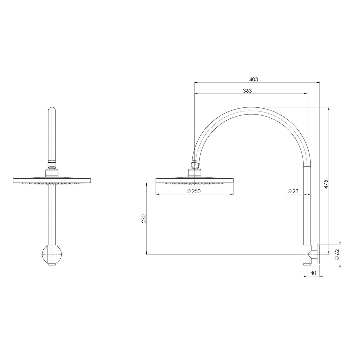 Phoenix Vivid MKII High-Rise Shower Arm & Rose 250mm - Brushed Carbon
