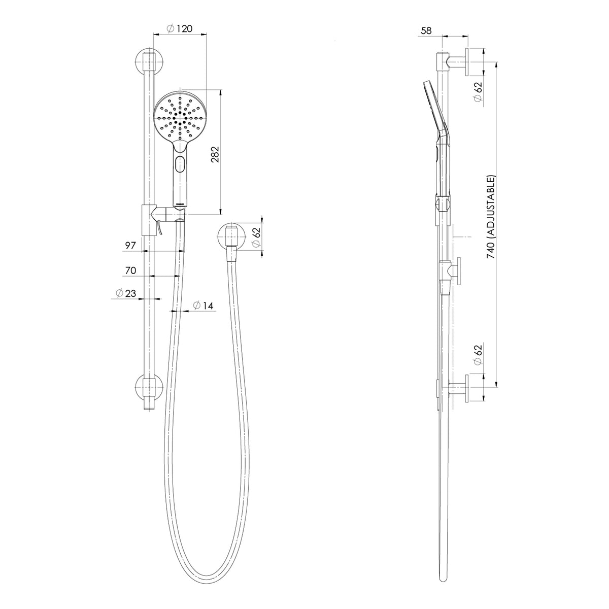 Phoenix Vivid MKII Rail Shower - Brushed Carbon