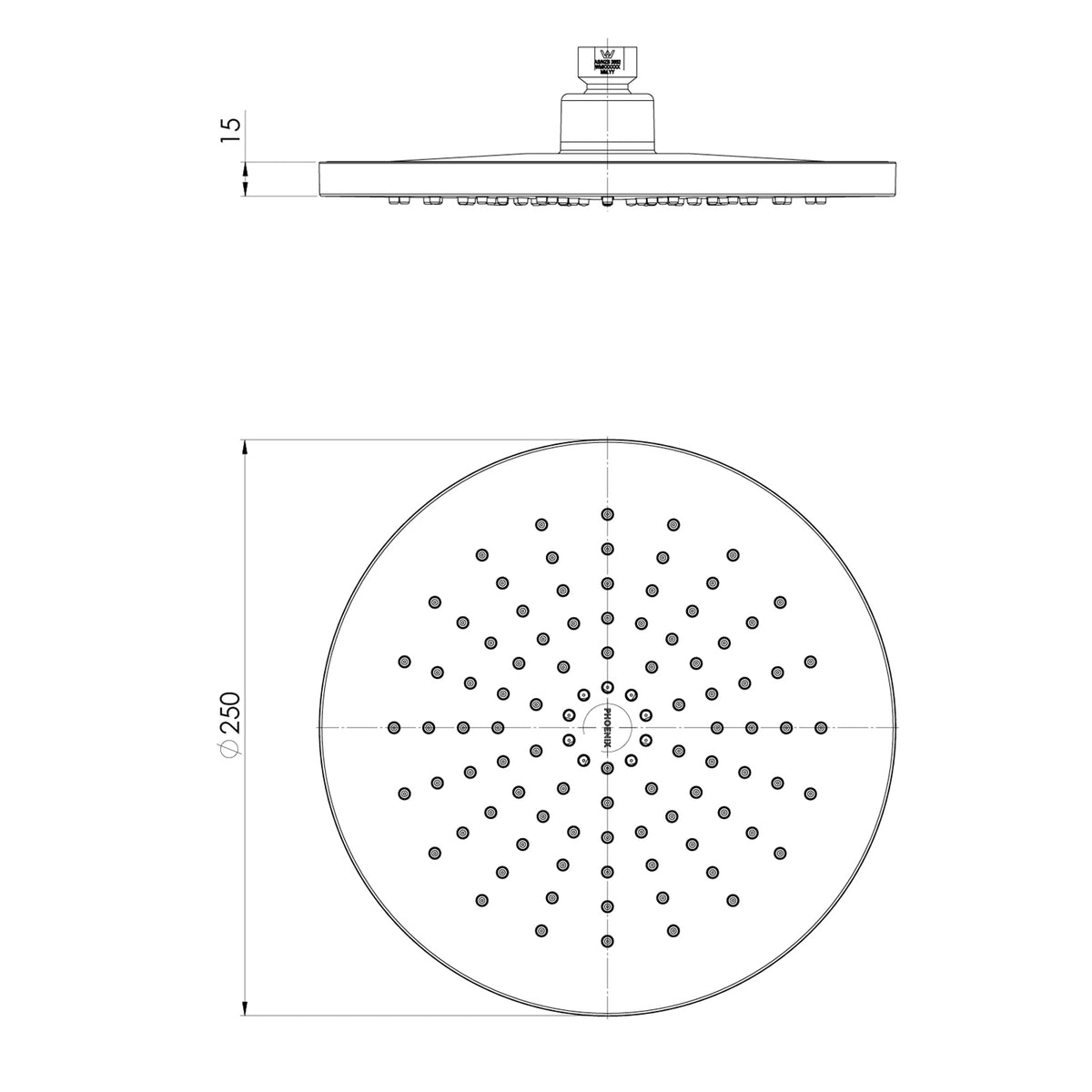 Phoenix Vivid MKII Shower Rose 250mm - Brushed Carbon