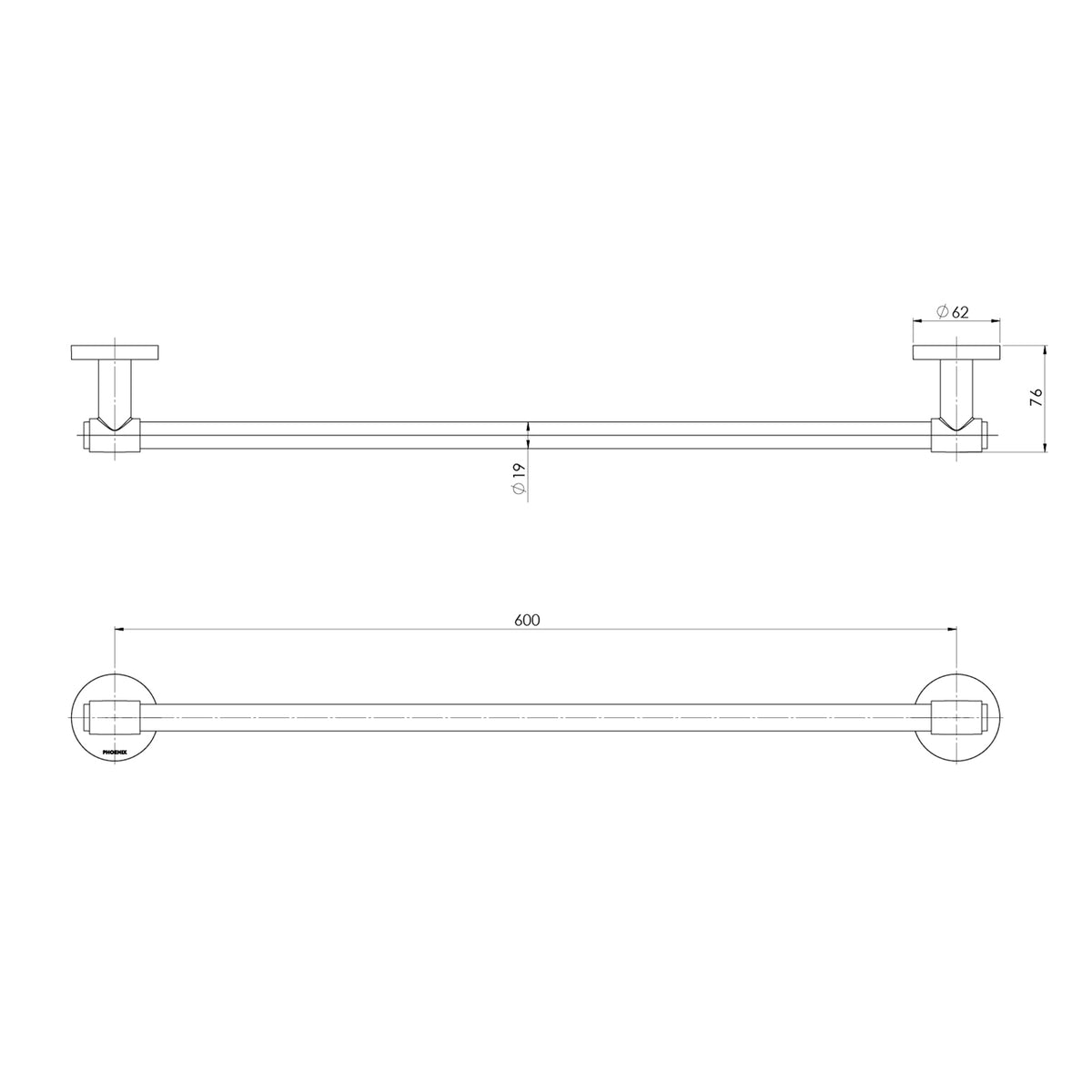 Phoenix Vivid MKII Single Towel Rail 600mm - Brushed Bronze