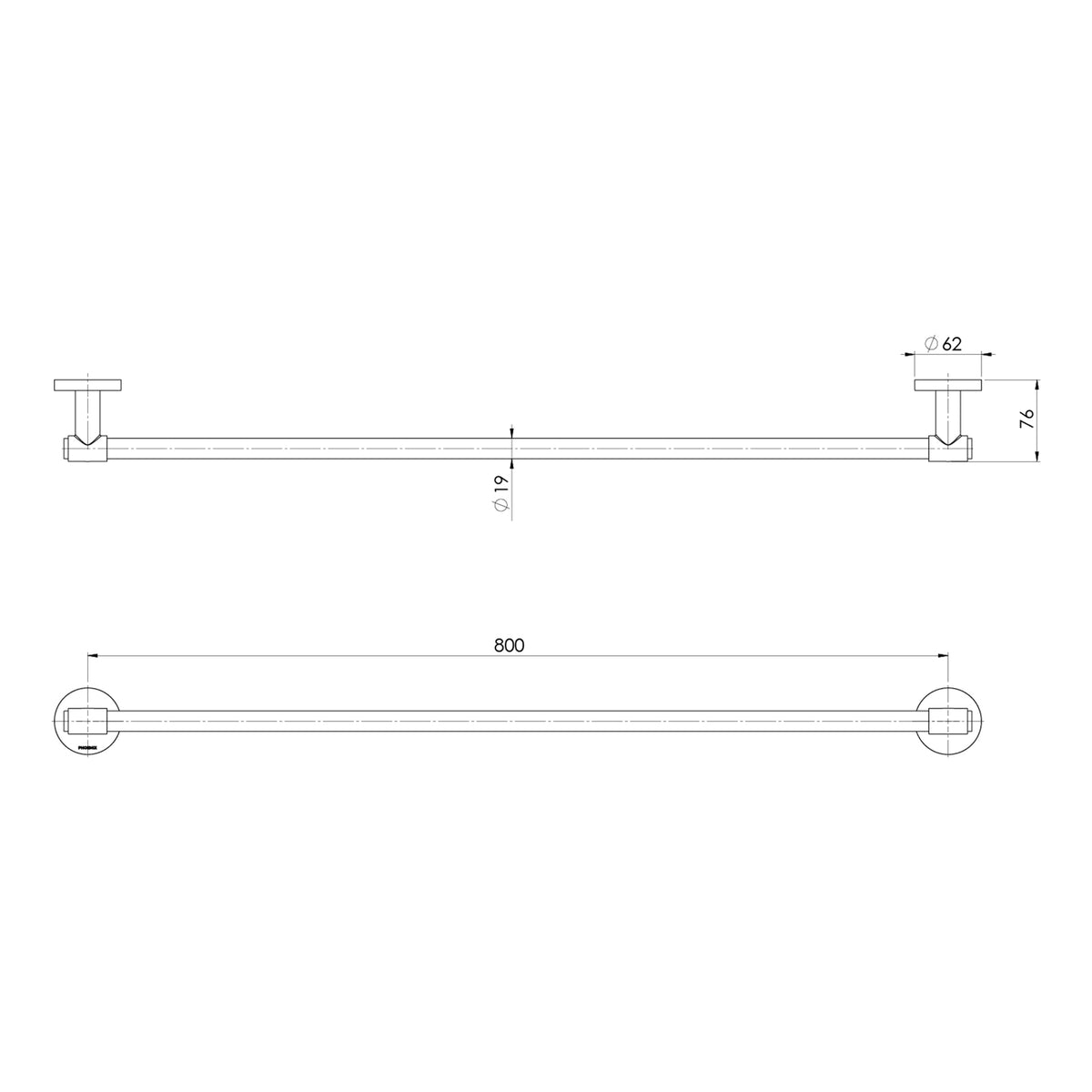 Phoenix Vivid MKII Single Towel Rail 800mm - Brushed Carbon