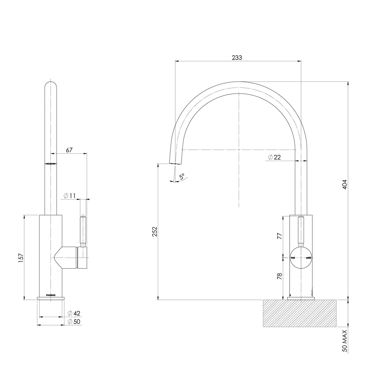 Phoenix Vivid MKII Sink Mixer 230mm - Brushed Gold