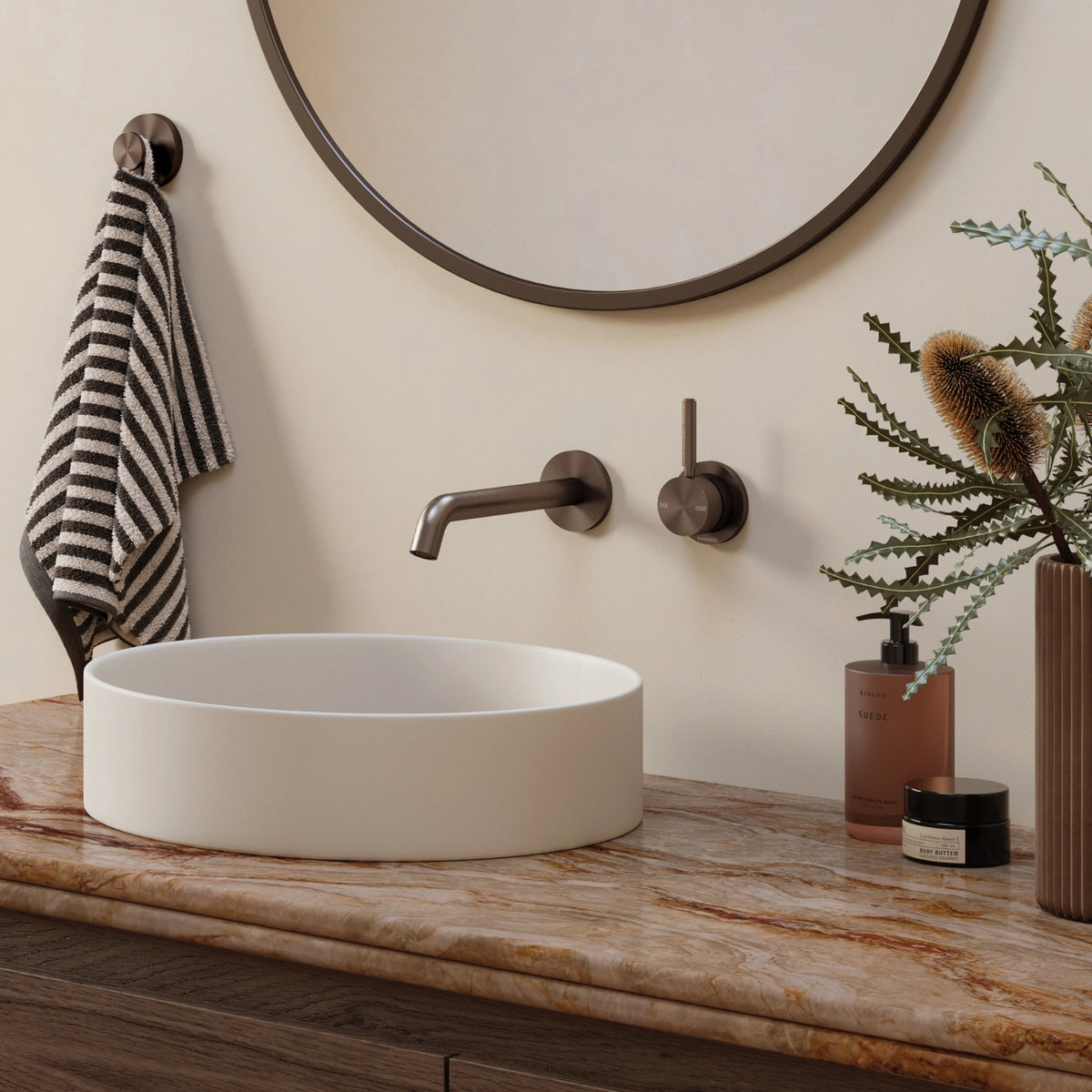 Phoenix Vivid MKII SwitchMix Wall Basin / Bath Mixer Set 200mm Pin Up - Brushed Bronze