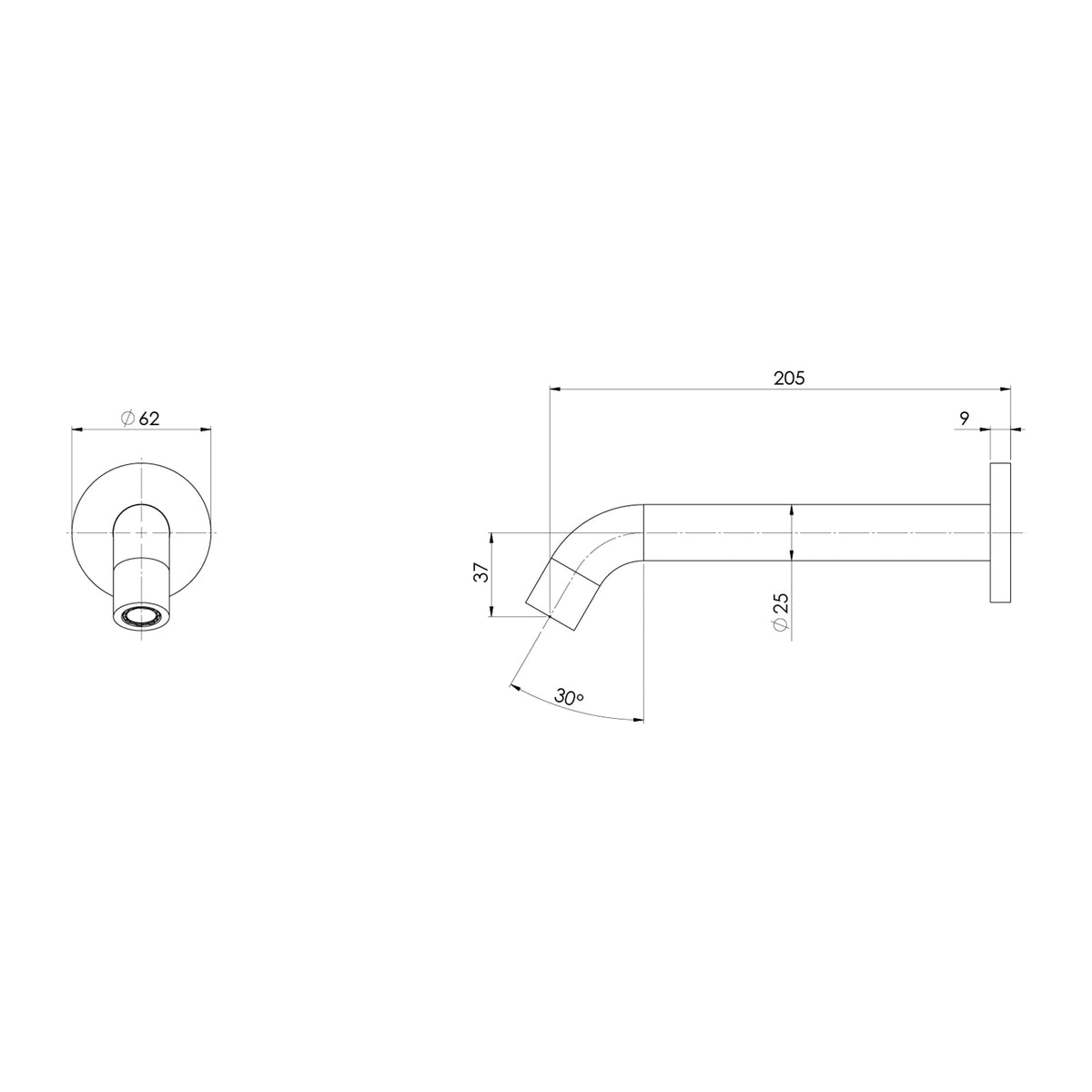 Phoenix Vivid MKII Wall Basin / Bath Outlet 200mm Curved - Brushed Carbon