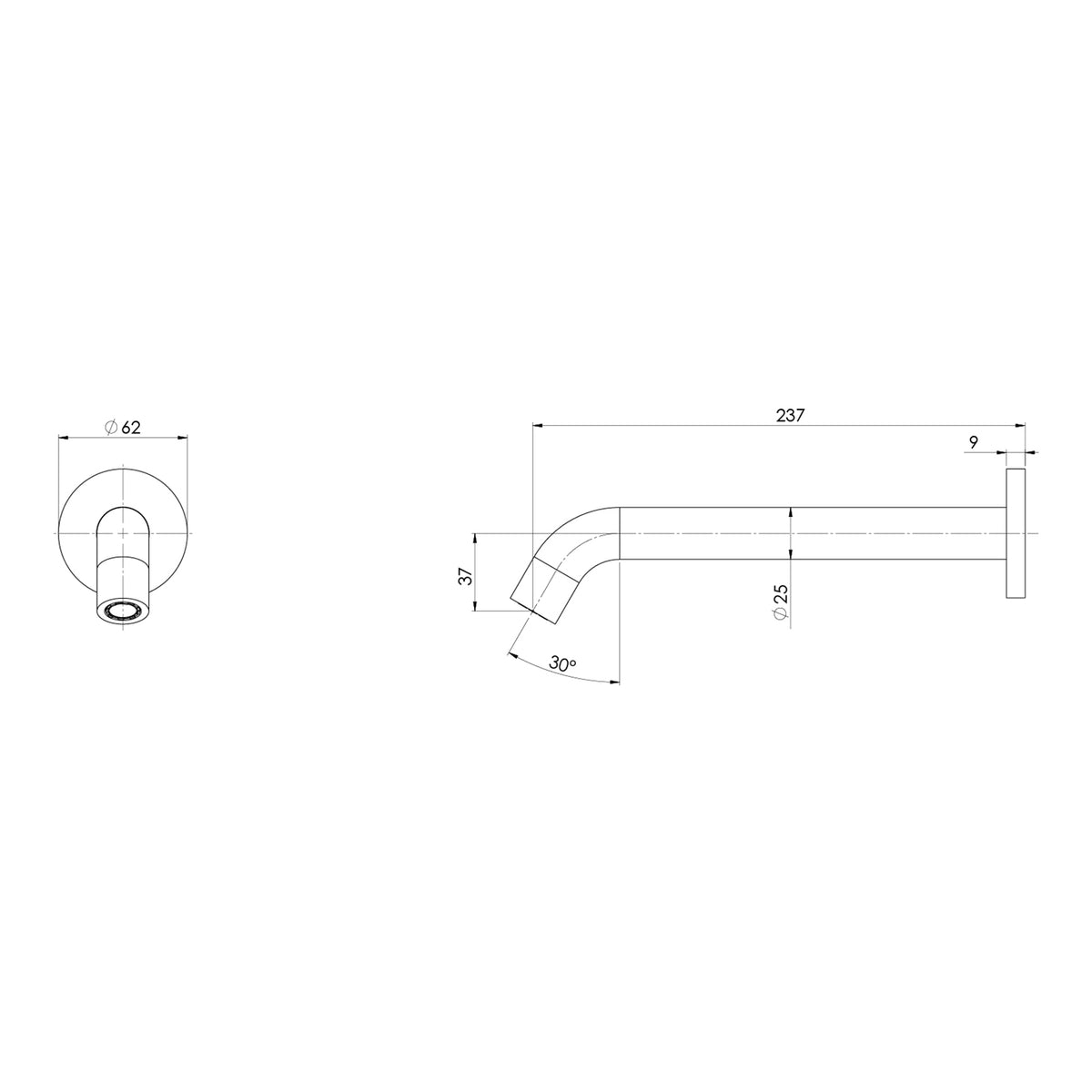 Phoenix Vivid MKII Wall Basin / Bath Outlet 240mm Curved - Brushed Bronze