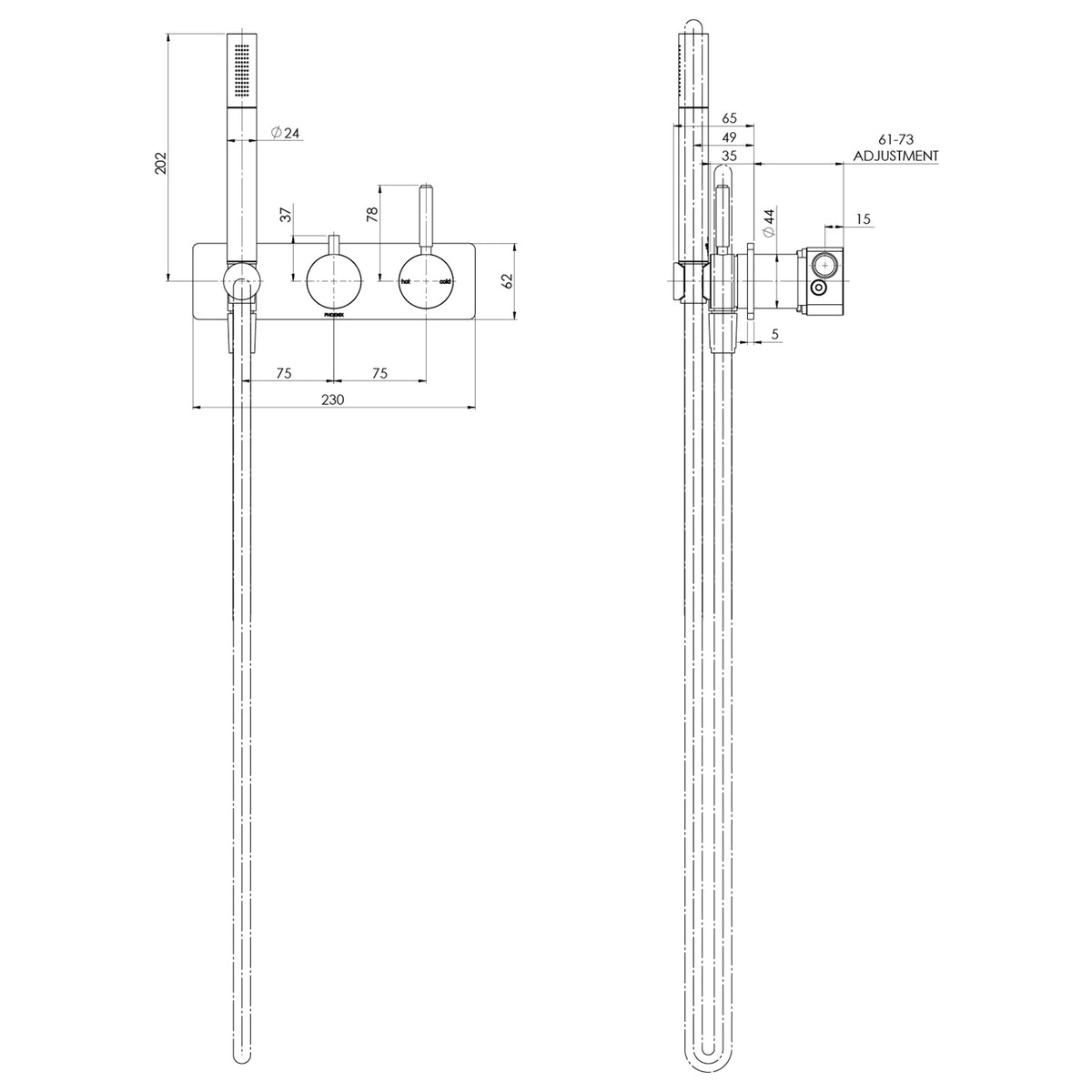 Phoenix Vivid MKII Wall Shower System - Chrome