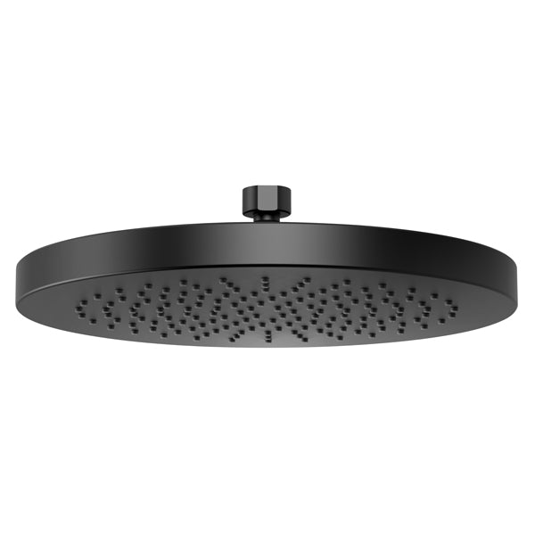 Phoenix Vivid 230mm round shower rose, matte black, front view on white background