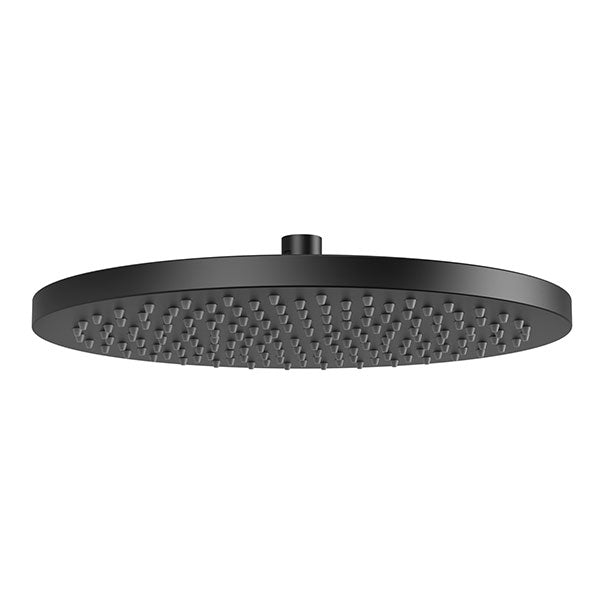 Phoenix Vivid 300mm round shower rose in matte black, front view on white background