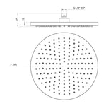 Phoenix Vivid 300mm round shower rose in chrome, technical drawing showing side and front views