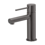 Phoenix Vivid Slimline basin mixer in brushed carbon, with slim lever handle and cylindrical spout on a white background