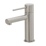 Phoenix Vivid Slimline basin mixer in brushed nickel, single lever, side view on white background