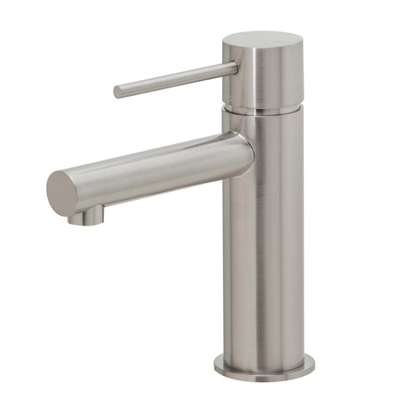 Phoenix Vivid Slimline basin mixer in brushed nickel, single lever, side view on white background