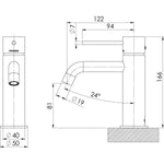 Phoenix Vivid Slimline basin mixer curved outlet, brushed carbon, technical dimension drawing view